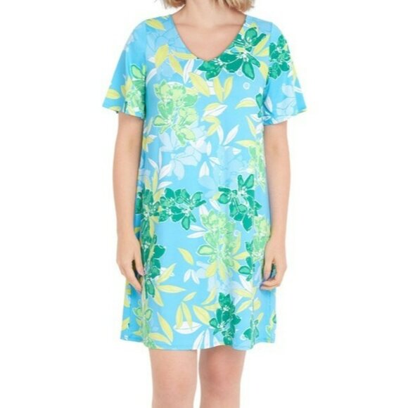NWT Ruby Rd V Neck Short Sleeve Swing Hawaiian Floral Print Dress Size Small - Picture 2 of 6